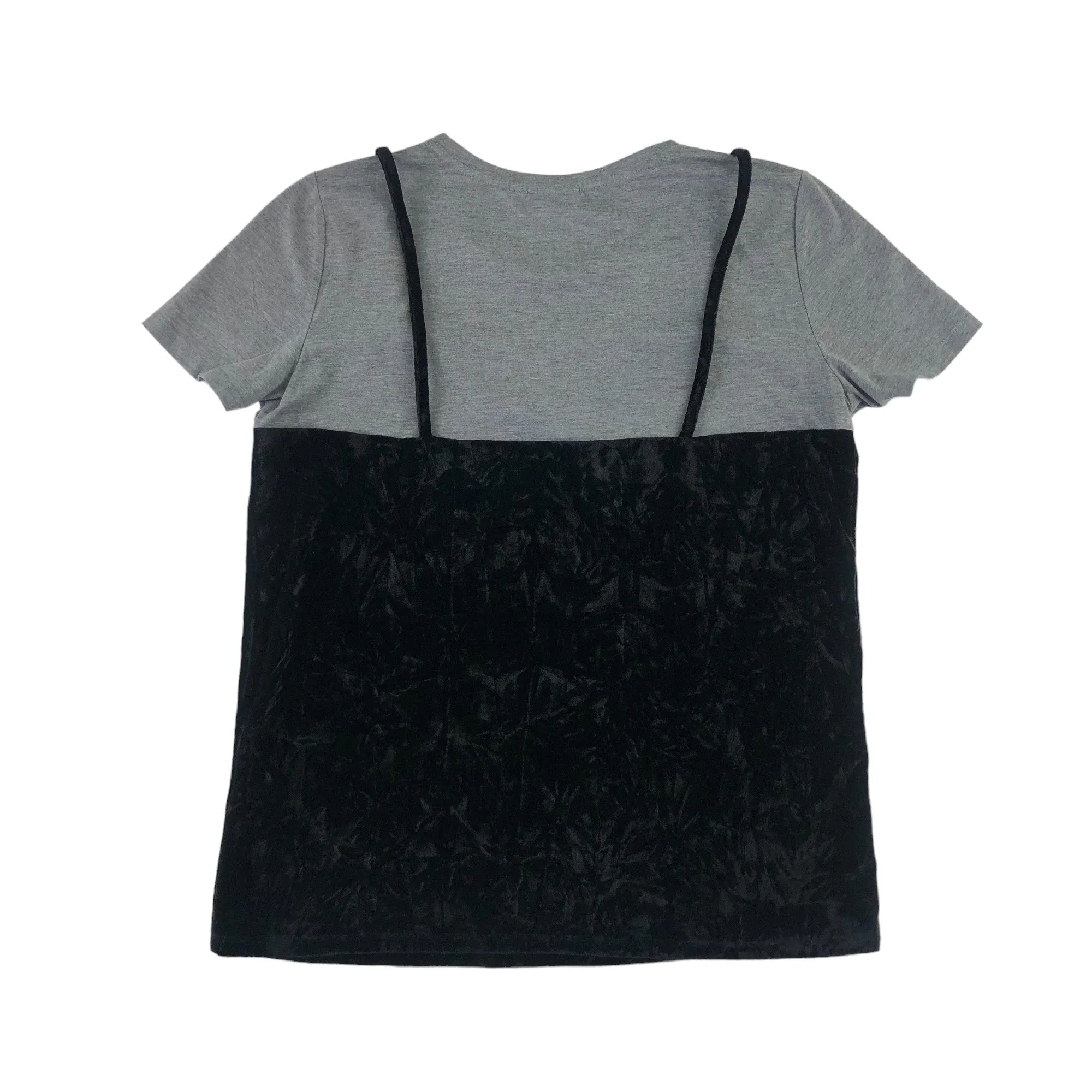 Noisy May t-shirt womens size M grey and black velvet panelled top effect