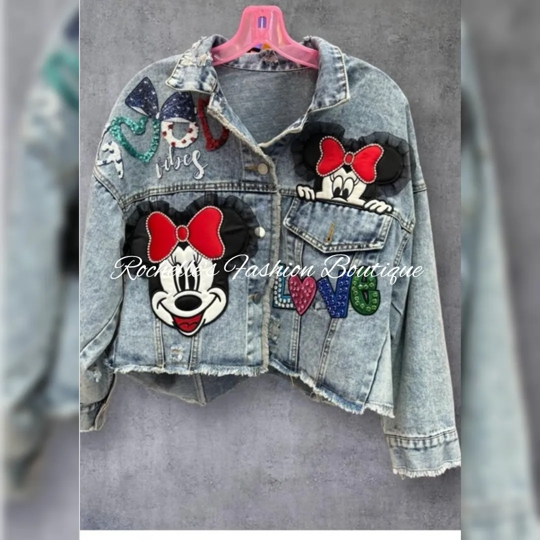 Olive Mickey Mouse Denium Crop Jacket