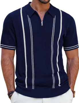 PJ PAUL JONES Mens Polo Shirts Quarter Zip Knit Shirt Vintage Short Sleeve Summer Shirt