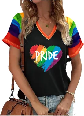 Pride Shirt Rainbow Heart Shirts: Women Lesbian Gay T Shirt Pride Ally Shirt LGBT Equality Tee LGBTQ V Neck Raglan Tops