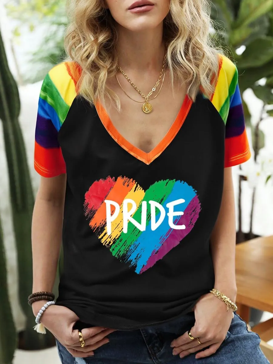 Pride Shirt Rainbow Heart Shirts: Women Lesbian Gay T Shirt Pride Ally Shirt LGBT Equality Tee LGBTQ V Neck Raglan Tops