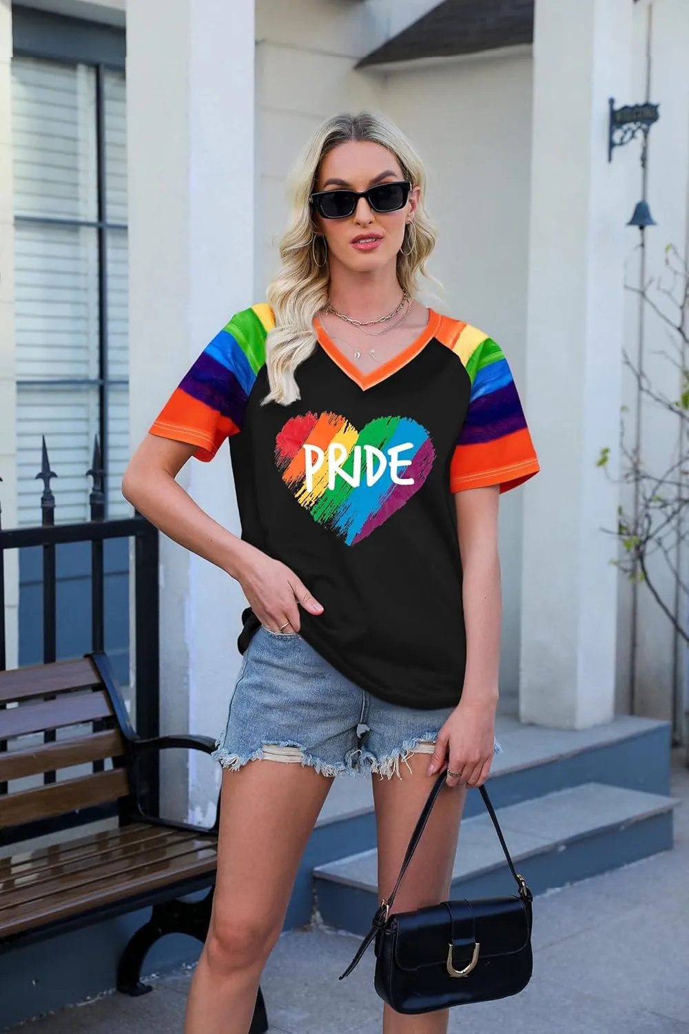 Pride Shirt Rainbow Heart Shirts: Women Lesbian Gay T Shirt Pride Ally Shirt LGBT Equality Tee LGBTQ V Neck Raglan Tops