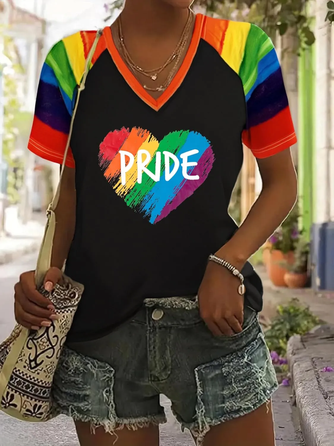 Pride Shirt Rainbow Heart Shirts: Women Lesbian Gay T Shirt Pride Ally Shirt LGBT Equality Tee LGBTQ V Neck Raglan Tops