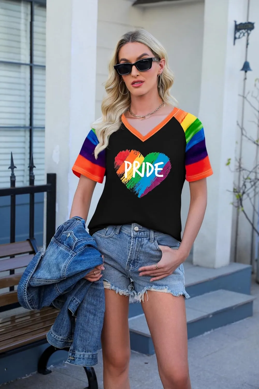 Pride Shirt Rainbow Heart Shirts: Women Lesbian Gay T Shirt Pride Ally Shirt LGBT Equality Tee LGBTQ V Neck Raglan Tops