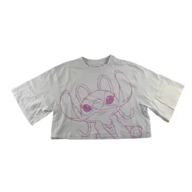 Primark t-shirt women size S white cropped Disney Lilo and Stitch Angel print cotton