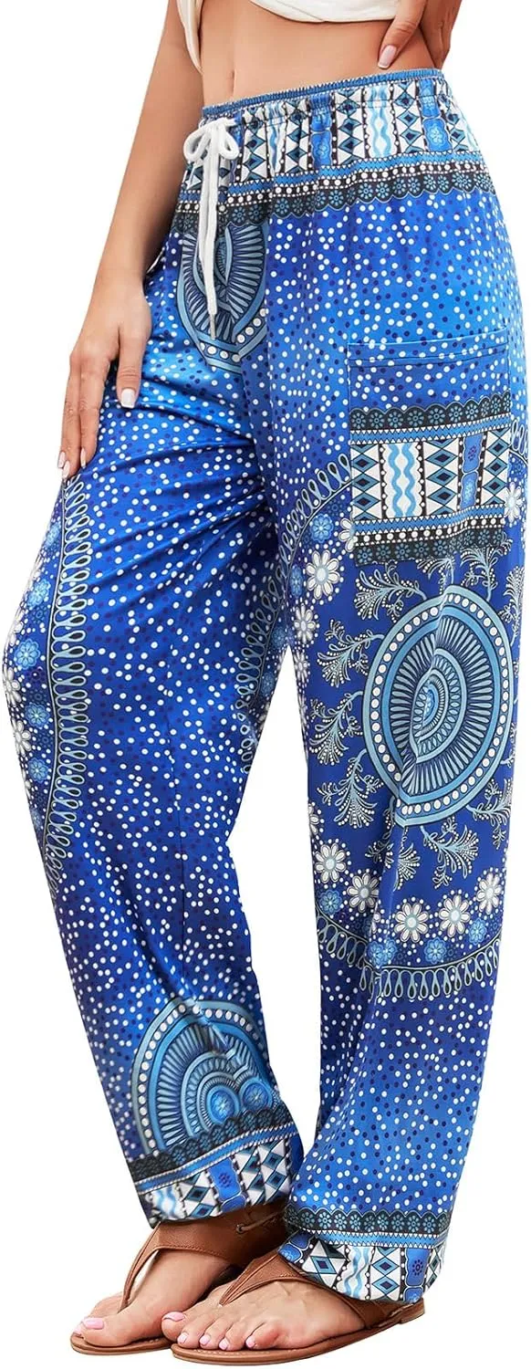 QIANXIZHAN Women's Harem Pants, Hippie Palazzo Pants Boho Joggers Yoga Clothes with Pockets