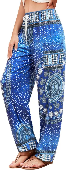 QIANXIZHAN Women's Harem Pants, Hippie Palazzo Pants Boho Joggers Yoga Clothes with Pockets