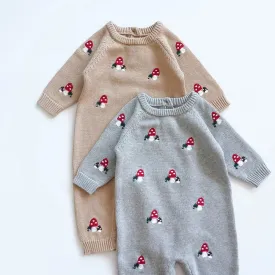 "Mushroom Cutie" Embroidered Toasty-Warm Rompers