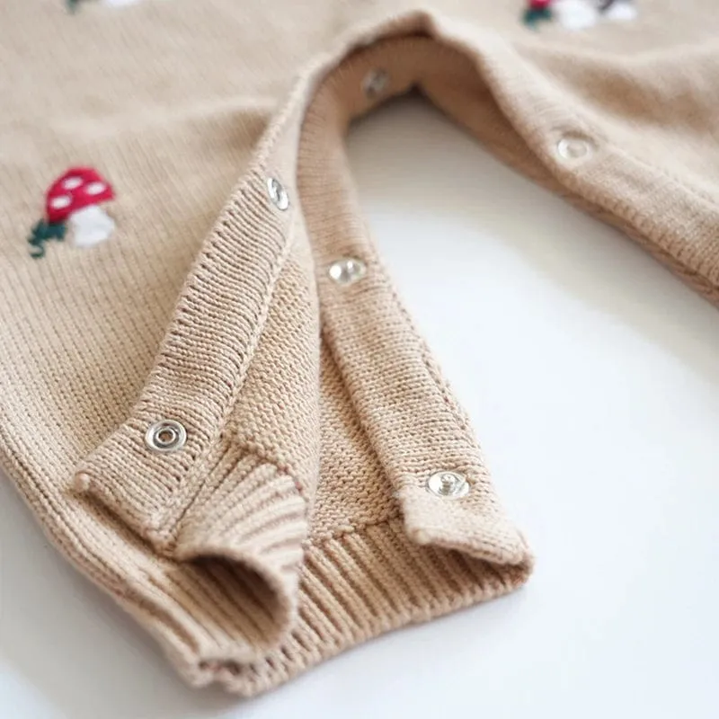 "Mushroom Cutie" Embroidered Toasty-Warm Rompers