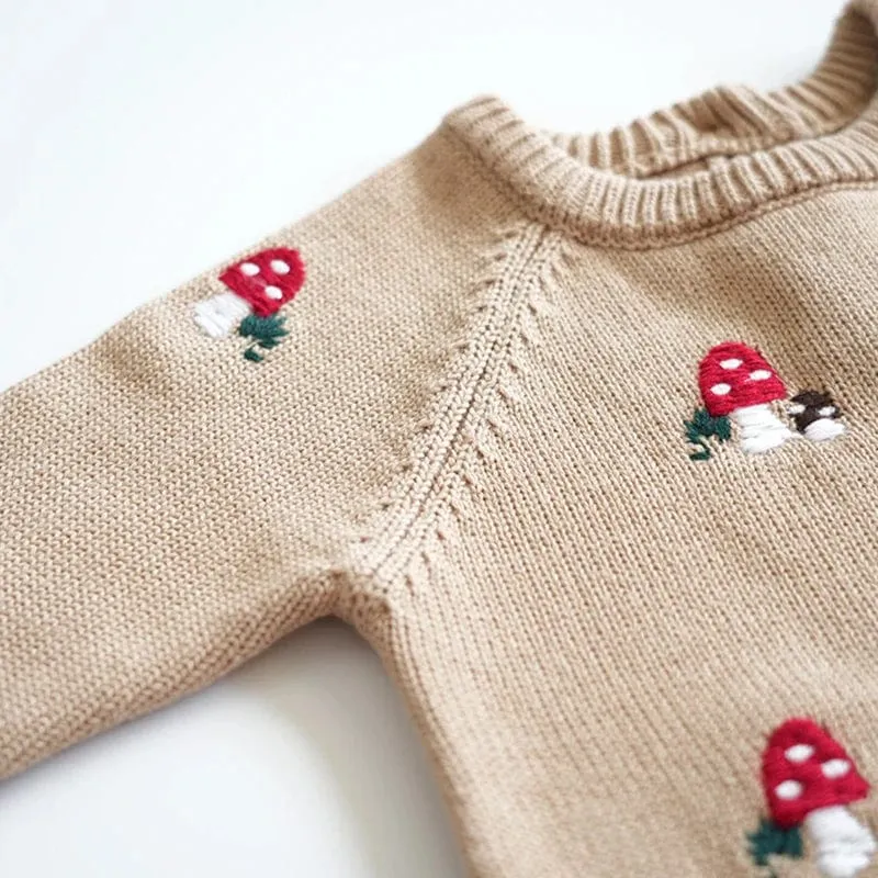 "Mushroom Cutie" Embroidered Toasty-Warm Rompers