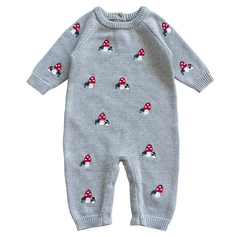 "Mushroom Cutie" Embroidered Toasty-Warm Rompers