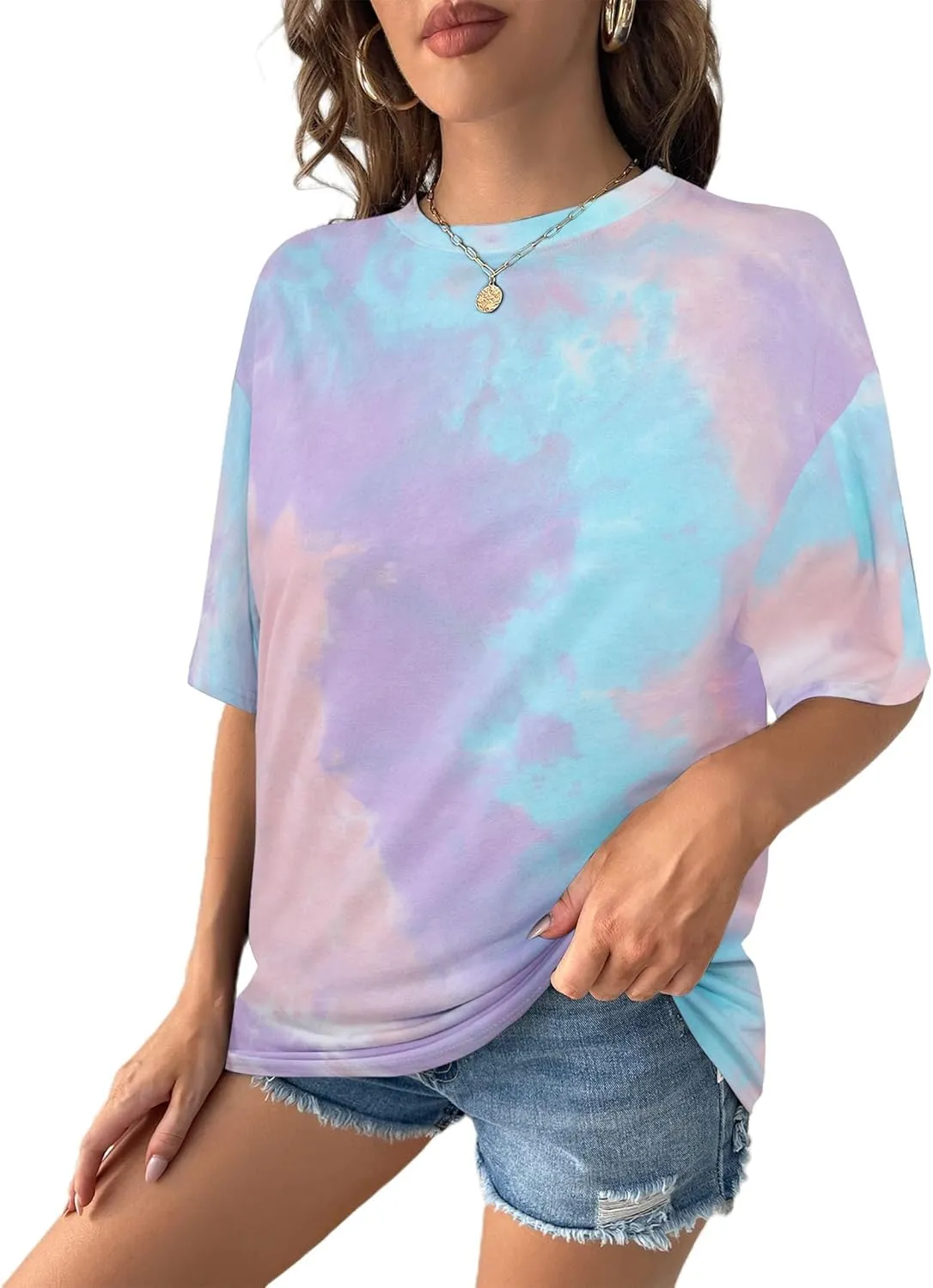 Remidoo Women's Casual Crewneck Short Sleeve Tie Dye Oversized T Shirt Graphic Tee Top
