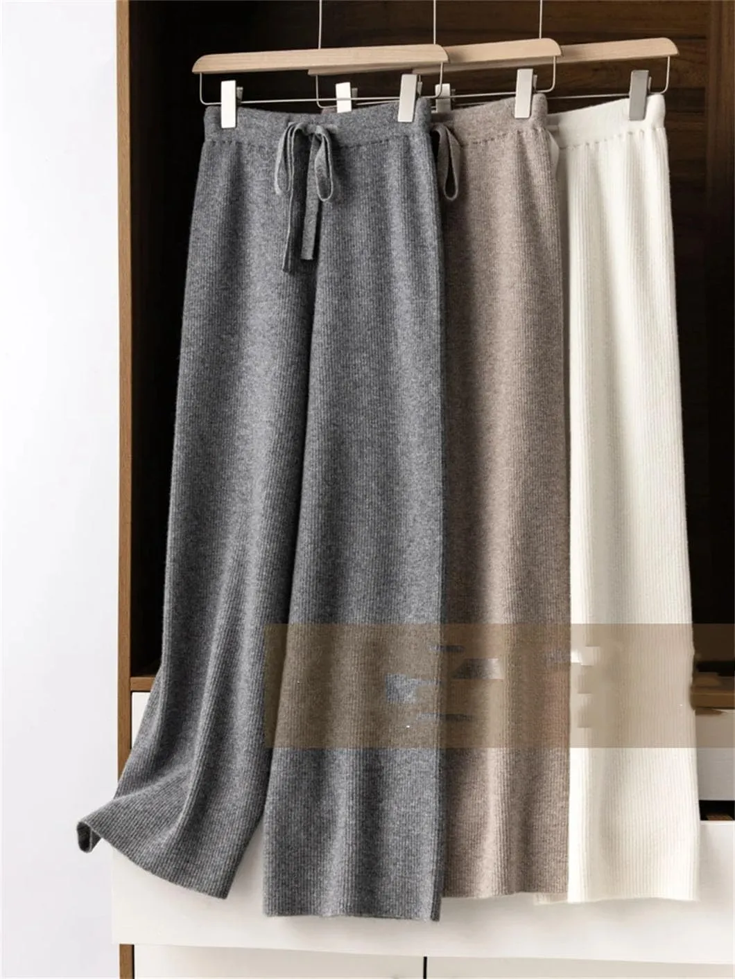 Rfmfkkg Womens Wool Knitted Pants Loose Wide Leg Pants Floor Length Trousers Soft Casual Wool Pants