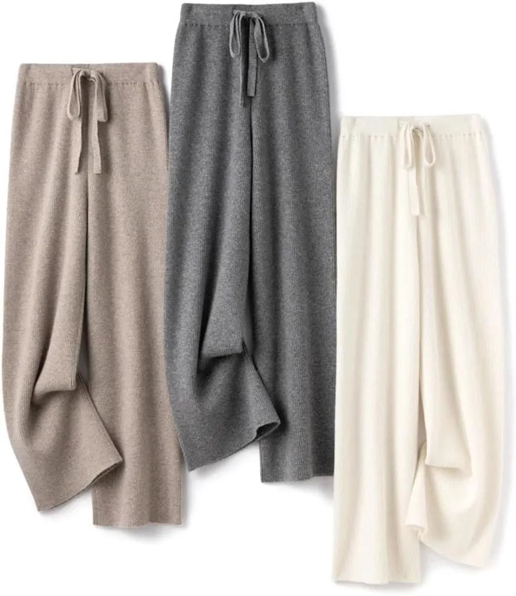 Rfmfkkg Womens Wool Knitted Pants Loose Wide Leg Pants Floor Length Trousers Soft Casual Wool Pants