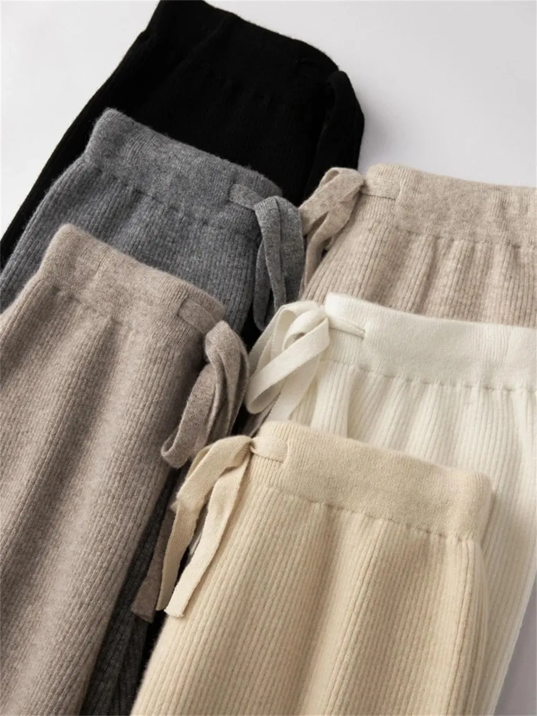 Rfmfkkg Womens Wool Knitted Pants Loose Wide Leg Pants Floor Length Trousers Soft Casual Wool Pants
