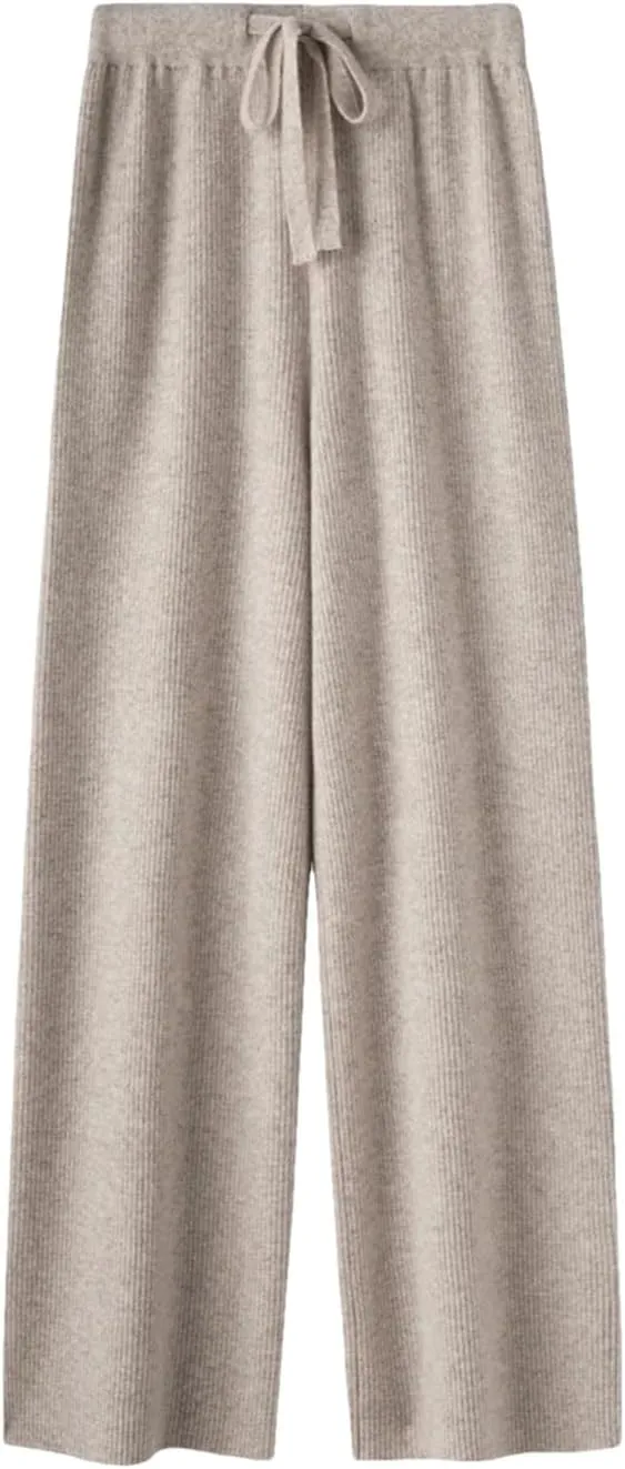 Rfmfkkg Womens Wool Knitted Pants Loose Wide Leg Pants Floor Length Trousers Soft Casual Wool Pants