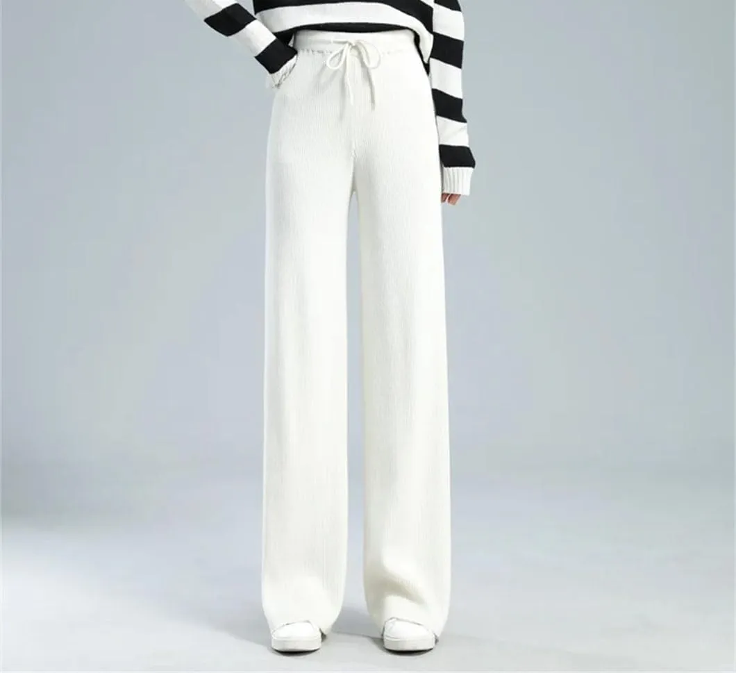 Rfmfkkg Womens Wool Knitted Pants Loose Wide Leg Pants Floor Length Trousers Soft Casual Wool Pants