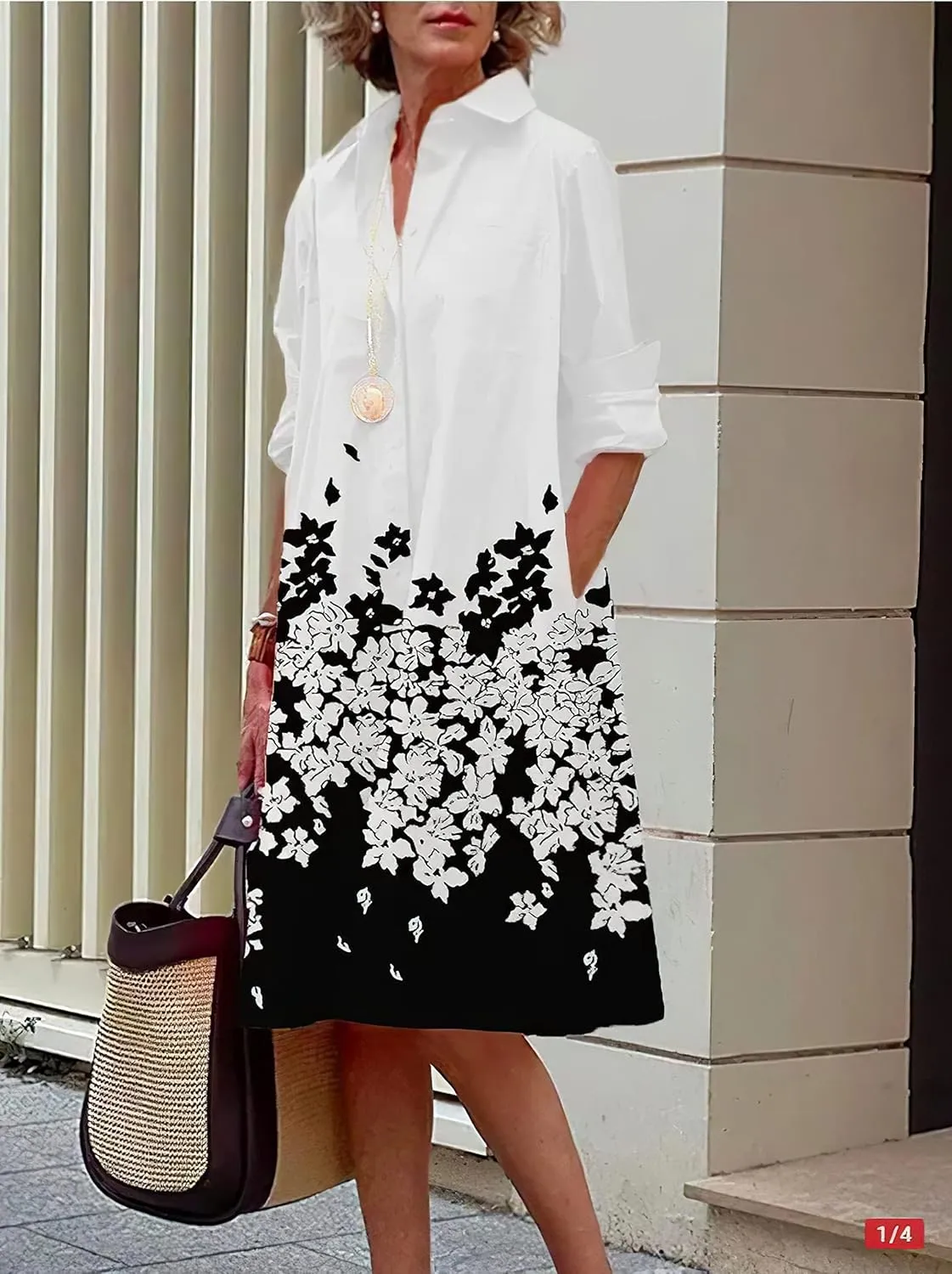 Shirt Dress for Women Casual Print Linen T Shirt Dress Summer V Neck Loose Long Sleeve Button Maxi Collared Dress