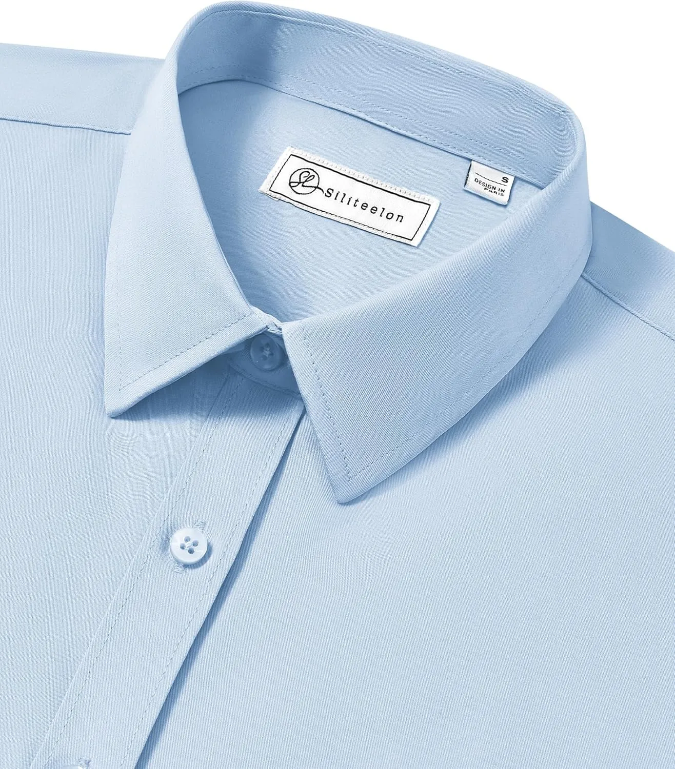 siliteelon Button Down Shirts for Women Long Sleeve Dress Shirts Wrinkle Free Collared Work Office Solid Blouses Tops