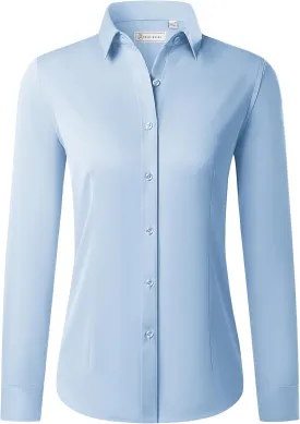 siliteelon Button Down Shirts for Women Long Sleeve Dress Shirts Wrinkle Free Collared Work Office Solid Blouses Tops