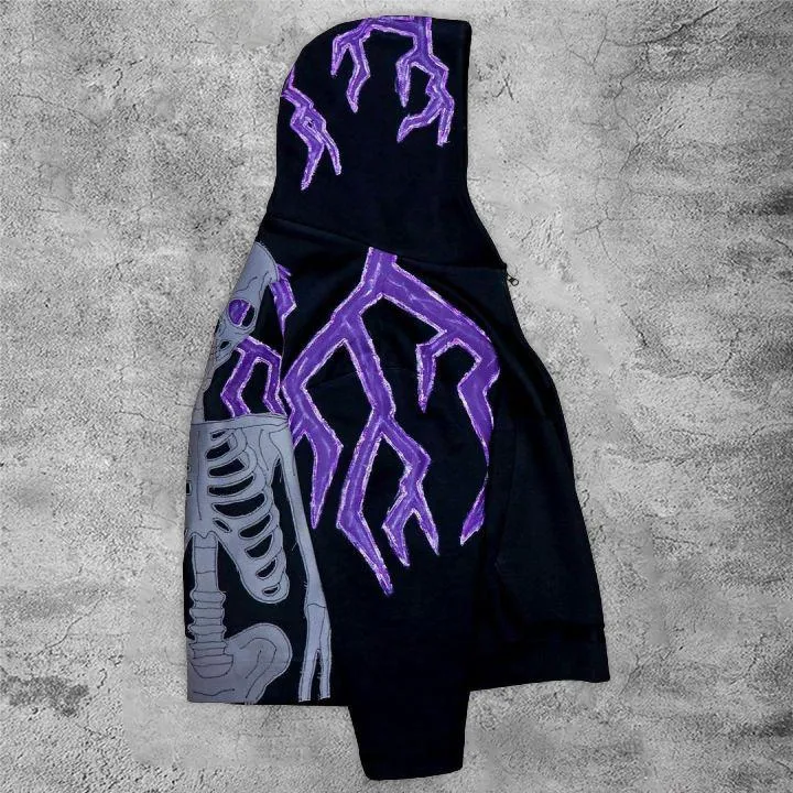 Skull personality loose edge pattern graffiti loose street zipper hoodie