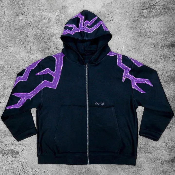 Skull personality loose edge pattern graffiti loose street zipper hoodie