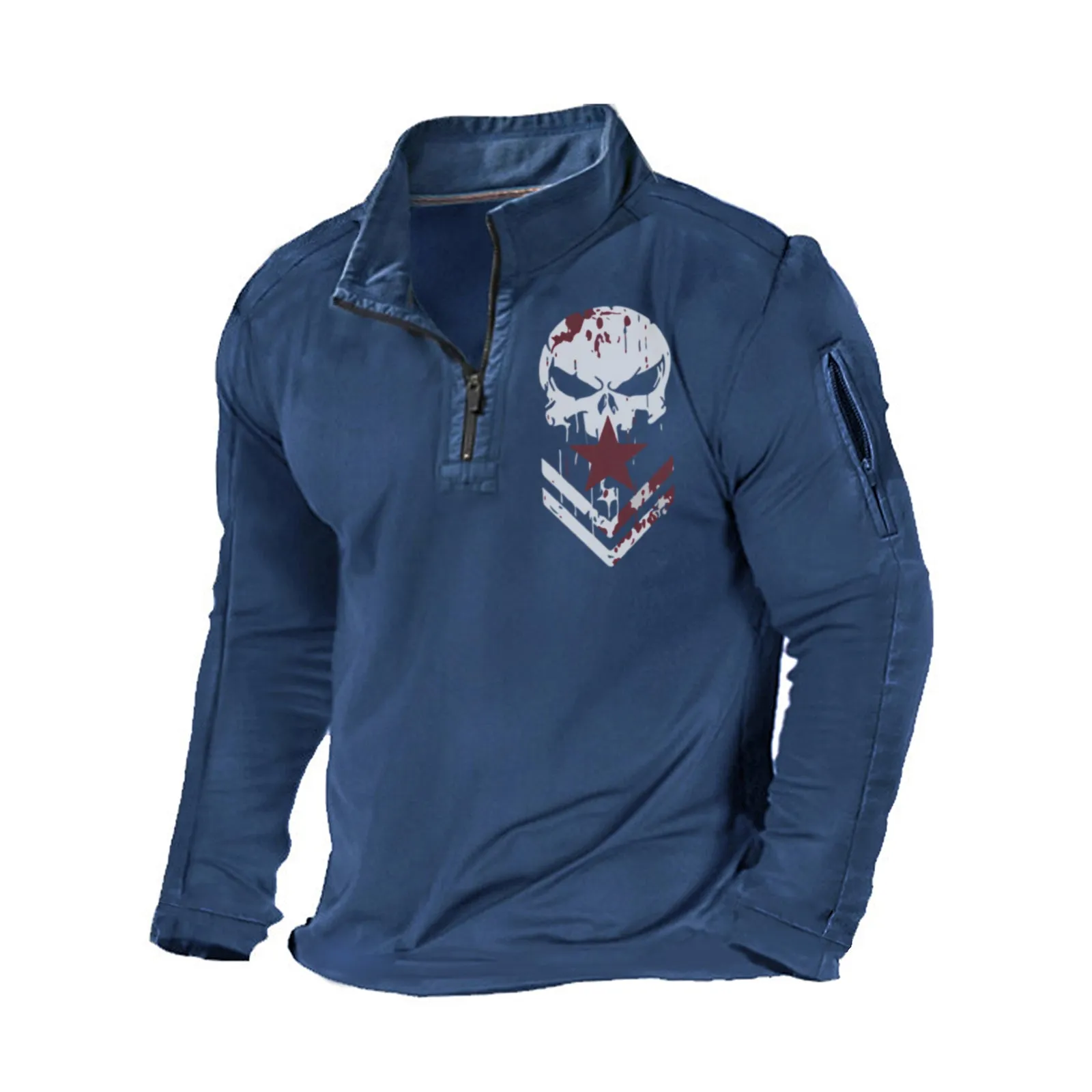 SKULL ZIPPER GRAPHIC POCKET SWEATSHIRT