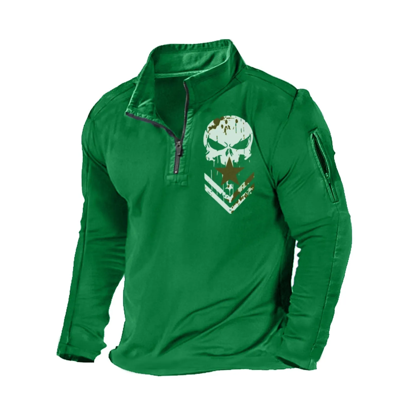 SKULL ZIPPER GRAPHIC POCKET SWEATSHIRT