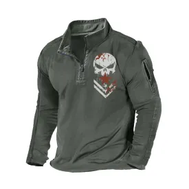 SKULL ZIPPER GRAPHIC POCKET SWEATSHIRT