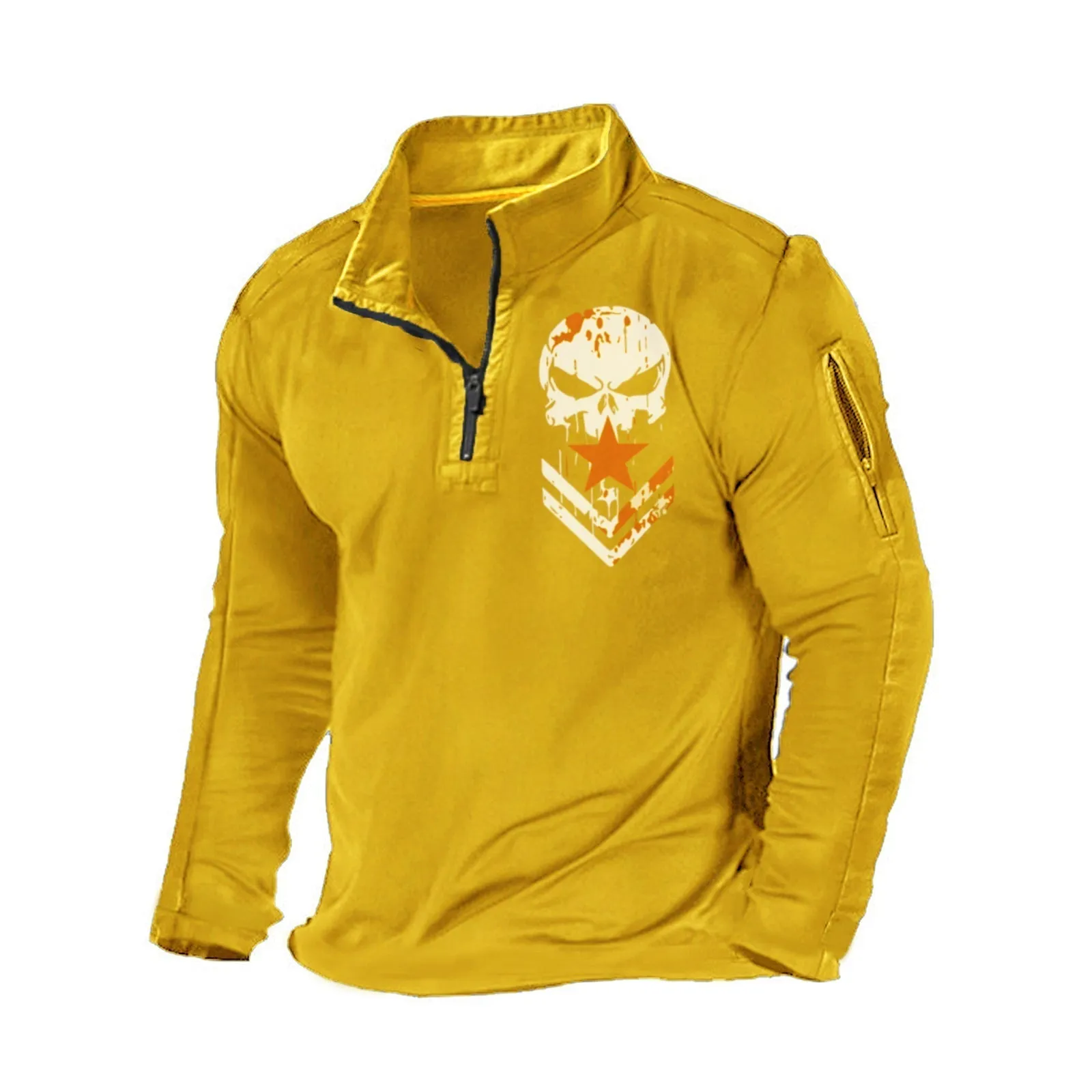 SKULL ZIPPER GRAPHIC POCKET SWEATSHIRT