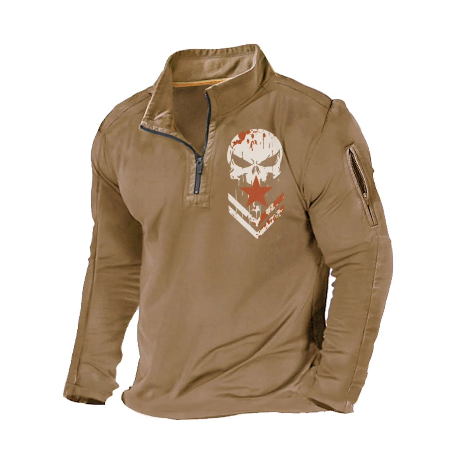 SKULL ZIPPER GRAPHIC POCKET SWEATSHIRT
