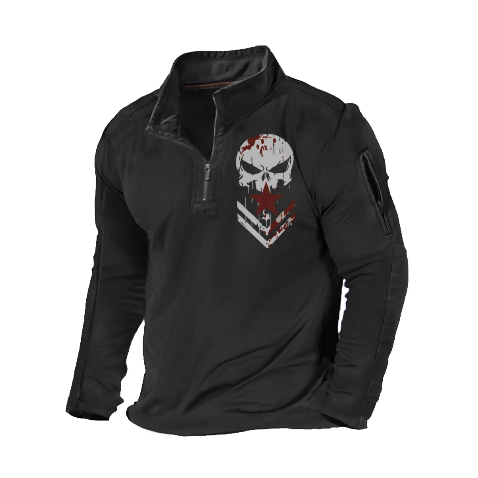 SKULL ZIPPER GRAPHIC POCKET SWEATSHIRT