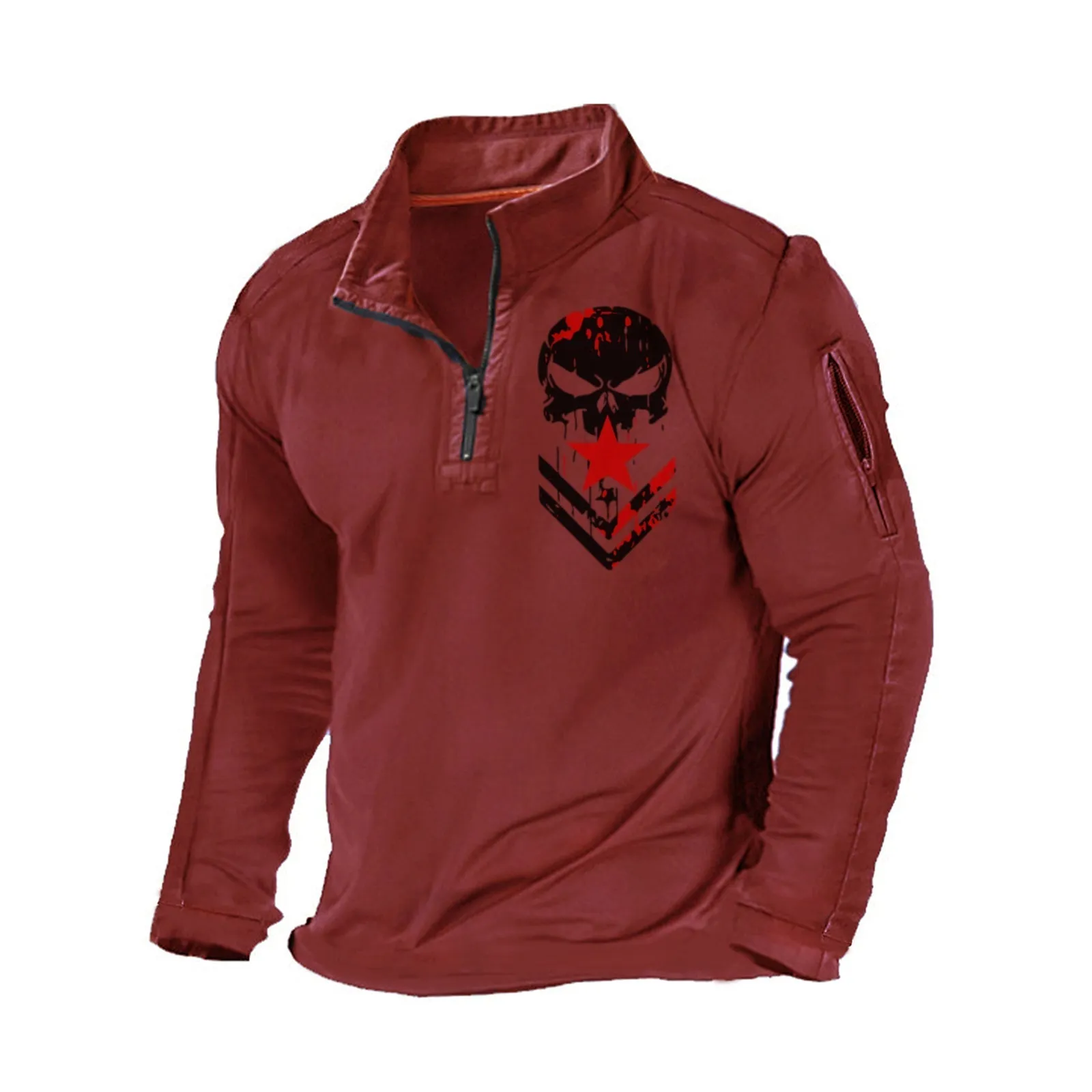 SKULL ZIPPER GRAPHIC POCKET SWEATSHIRT