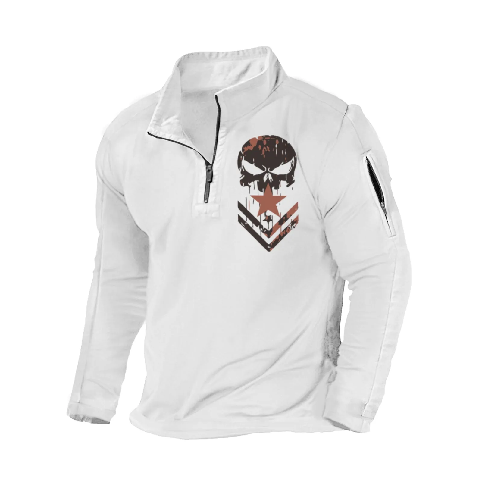 SKULL ZIPPER GRAPHIC POCKET SWEATSHIRT