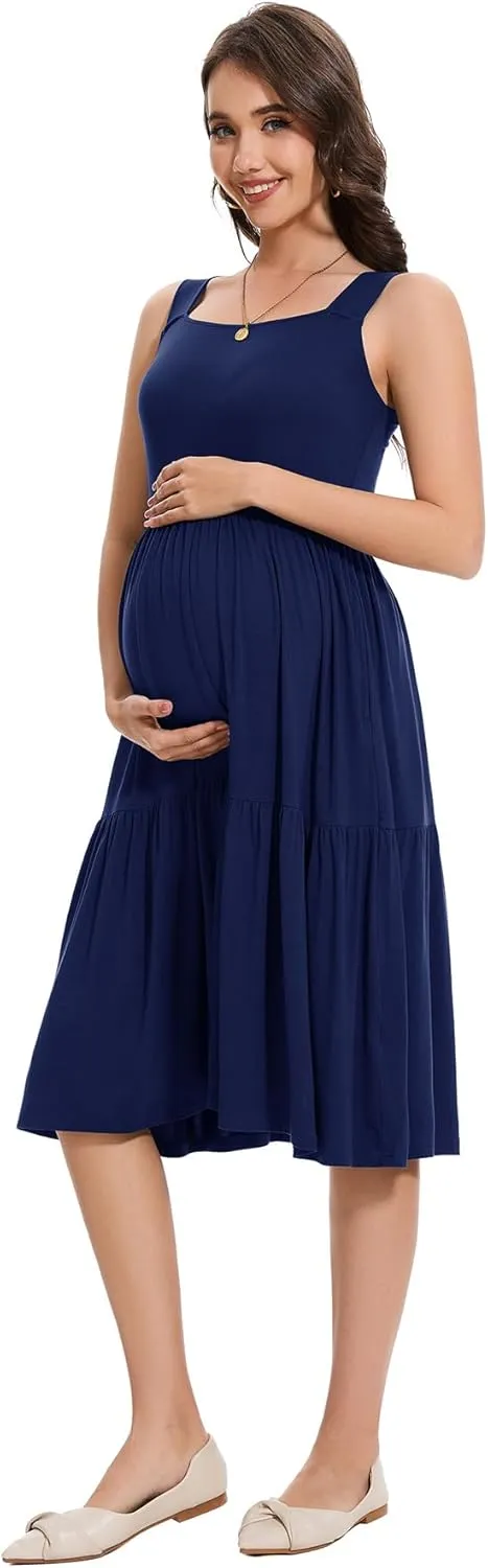 Smallshow Women's Maternity Tank Dress Sleeveless Ruffle Pregnancy Clothes