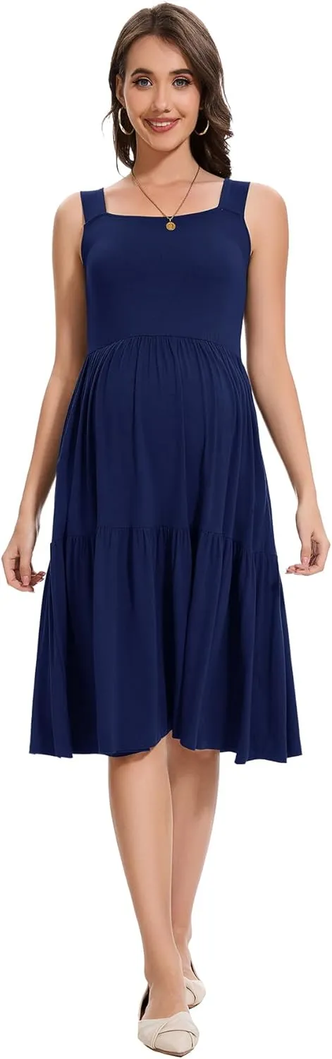 Smallshow Women's Maternity Tank Dress Sleeveless Ruffle Pregnancy Clothes