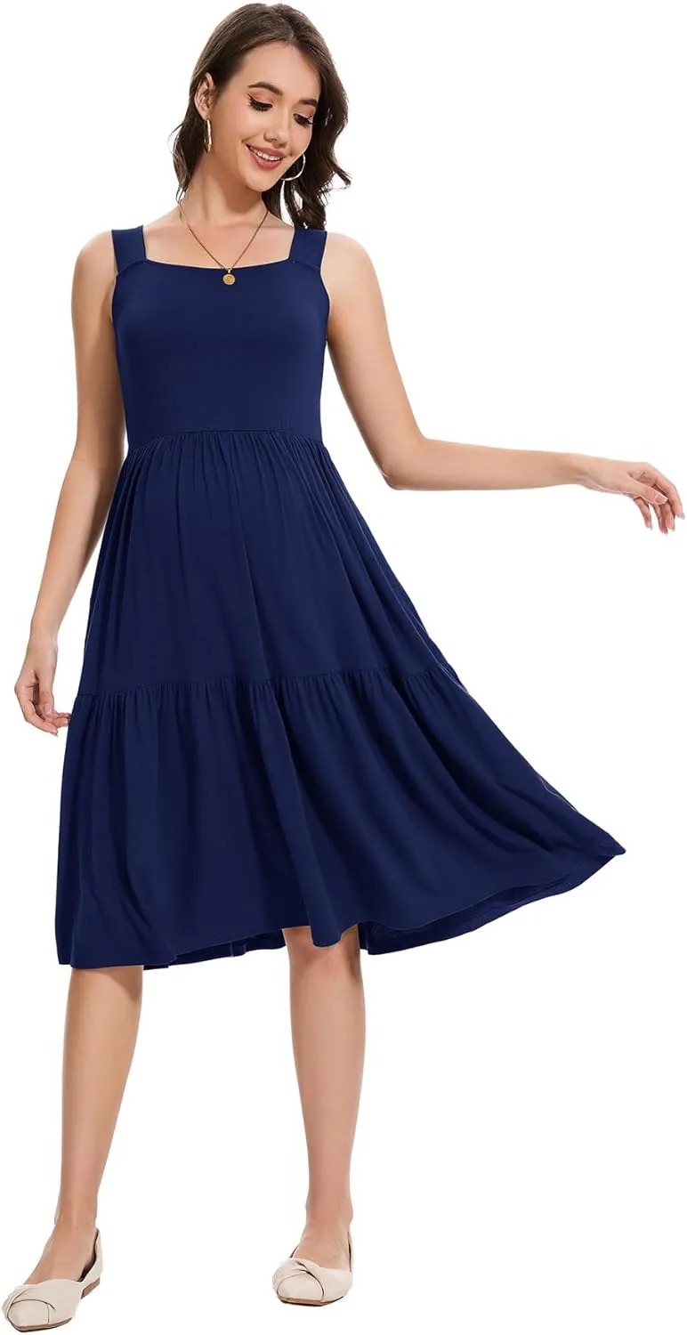 Smallshow Women's Maternity Tank Dress Sleeveless Ruffle Pregnancy Clothes