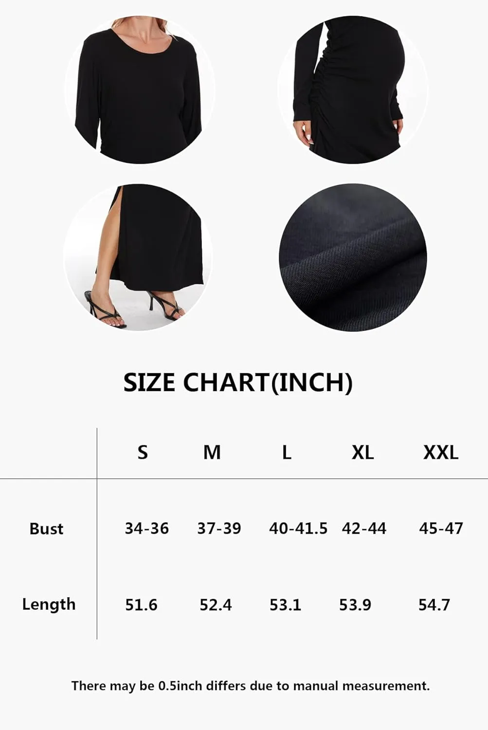 Smallshow Women's Split Maternity Dress Long Sleeve Ruched Pregnancy Clothes