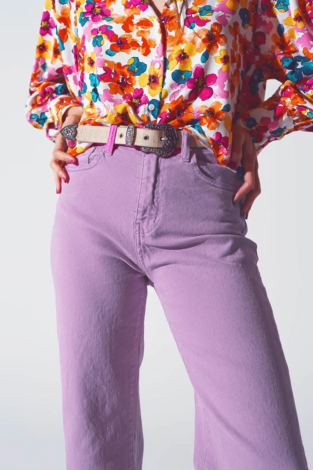 Straight Leg Jeans with Cropped Hem in purple