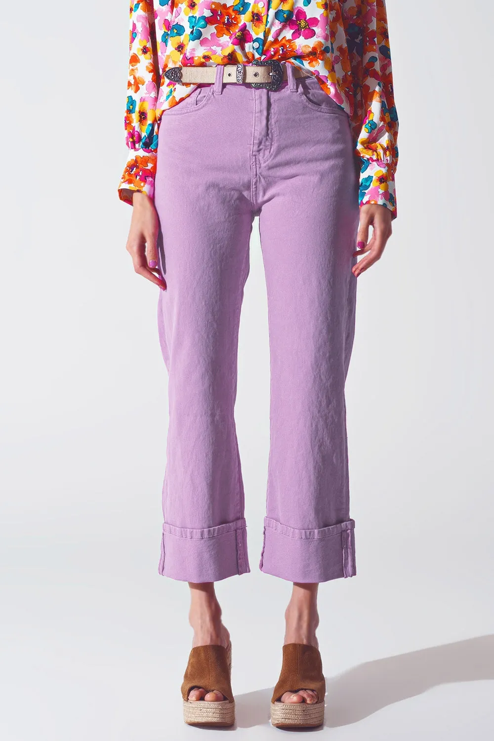 Straight Leg Jeans with Cropped Hem in purple