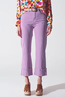 Straight Leg Jeans with Cropped Hem in purple