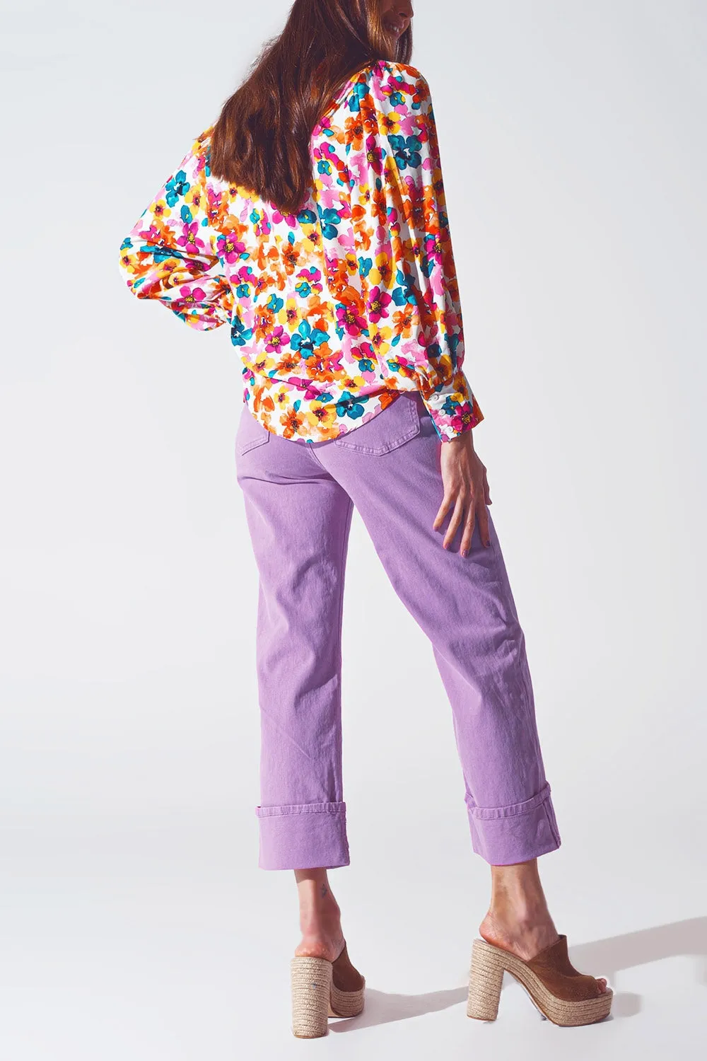 Straight Leg Jeans with Cropped Hem in purple