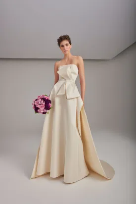 Strapless Mikado Dress With An Ample Bow Waistband Design