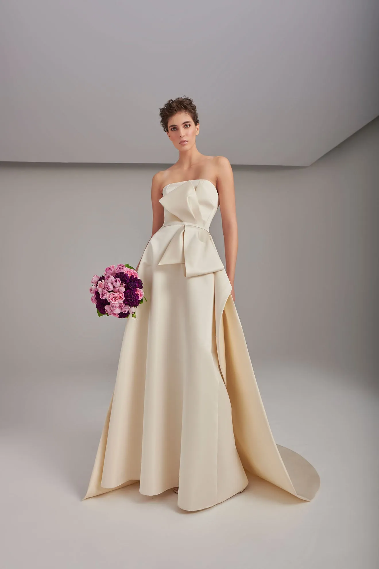 Strapless Mikado Dress With An Ample Bow Waistband Design