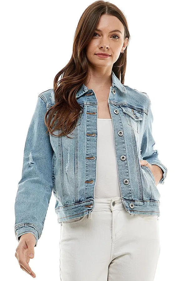 Stretch Distressed  Denim Jacket(JK-4030)