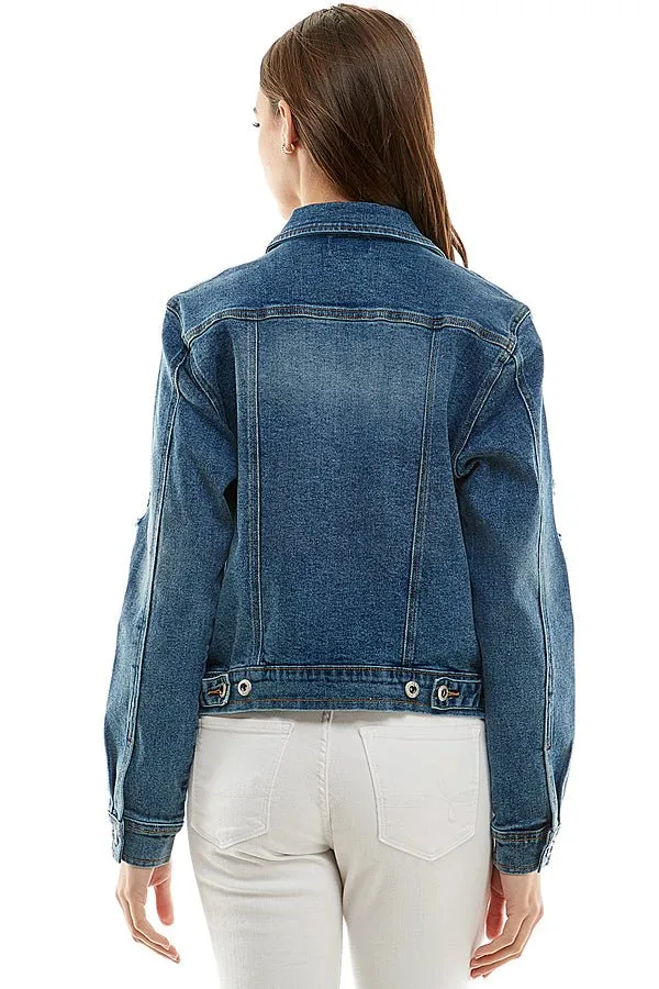 Stretch Distressed  Denim Jacket(JK-4030)