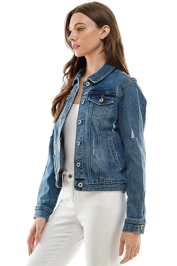 Stretch Distressed  Denim Jacket(JK-4030)