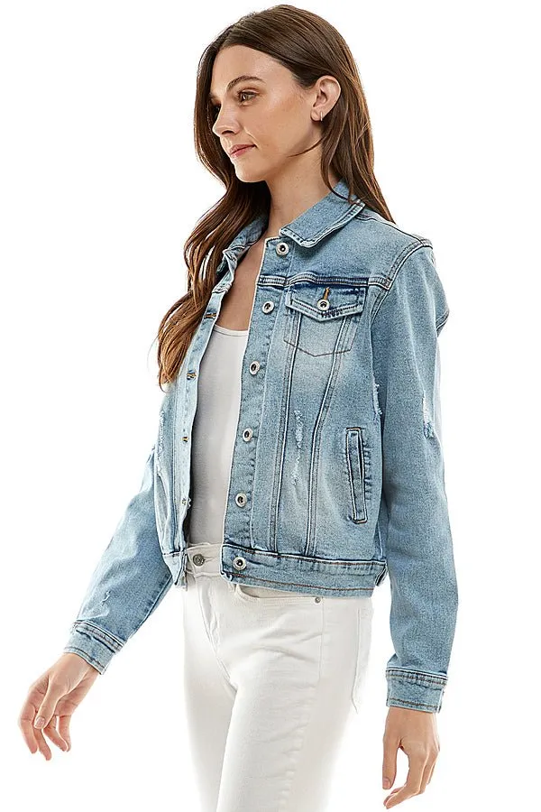Stretch Distressed  Denim Jacket(JK-4030)
