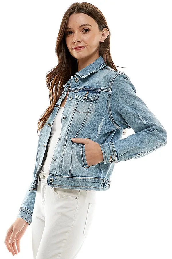 Stretch Distressed  Denim Jacket(JK-4030)