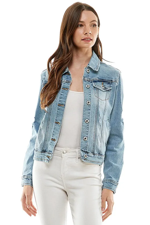 Stretch Distressed  Denim Jacket(JK-4030)